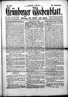 Grünberger Wochenblatt: Zeitung für Stadt und Land, No. 85. (11. April 1920)