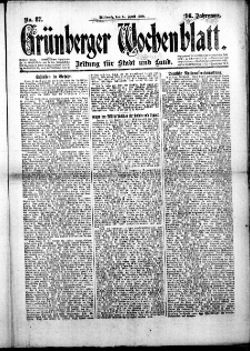 Grünberger Wochenblatt: Zeitung für Stadt und Land, No. 87. (14. April 1920)