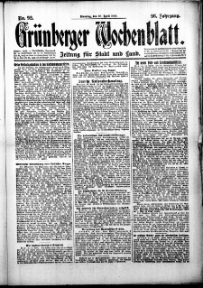 Grünberger Wochenblatt: Zeitung für Stadt und Land, No. 92. (20. April 1920)