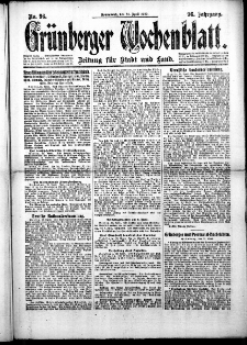 Grünberger Wochenblatt: Zeitung für Stadt und Land, No. 96. (24. April 1920)