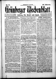 Grünberger Wochenblatt: Zeitung für Stadt und Land, No. 97. (25. April 1920)