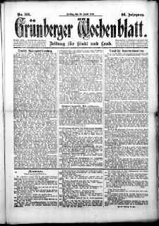 Grünberger Wochenblatt: Zeitung für Stadt und Land, No. 101. (30. April 1920)