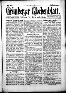 Grünberger Wochenblatt: Zeitung für Stadt und Land, No. 104. (4. Mai 1920)