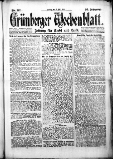 Grünberger Wochenblatt: Zeitung für Stadt und Land, No. 107. (7. Mai 1920)