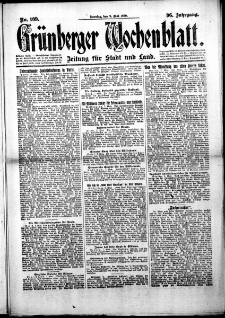 Grünberger Wochenblatt: Zeitung für Stadt und Land, No. 109. (9. Mai 1920)