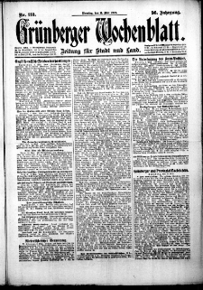 Grünberger Wochenblatt: Zeitung für Stadt und Land, No. 110. (11. Mai 1920)