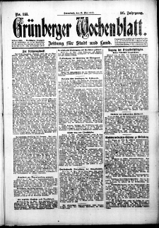 Grünberger Wochenblatt: Zeitung für Stadt und Land, No. 113. (15. Mai 1920)