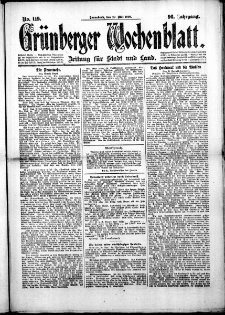 Grünberger Wochenblatt: Zeitung für Stadt und Land, No. 119. (22. Mai 1920)
