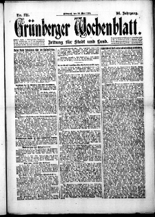 Grünberger Wochenblatt: Zeitung für Stadt und Land, No. 121. (26. Mai 1920)