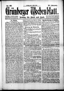 Grünberger Wochenblatt: Zeitung für Stadt und Land, No. 123. (28. Mai 1920)