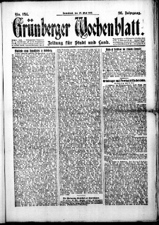 Grünberger Wochenblatt: Zeitung für Stadt und Land, No. 124. (29. Mai 1920)