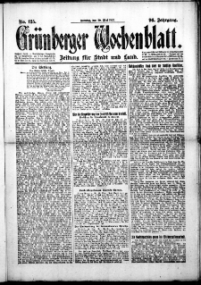Grünberger Wochenblatt: Zeitung für Stadt und Land, No. 125. (30. Mai 1920)