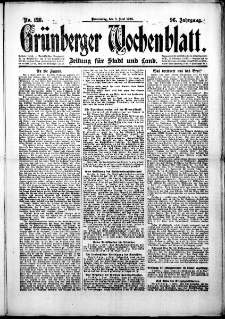 Grünberger Wochenblatt: Zeitung für Stadt und Land, No. 128. (3. Juni 1920)
