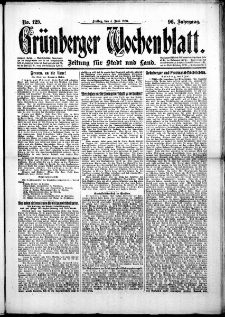 Grünberger Wochenblatt: Zeitung für Stadt und Land, No. 129. (4. Juni 1920)
