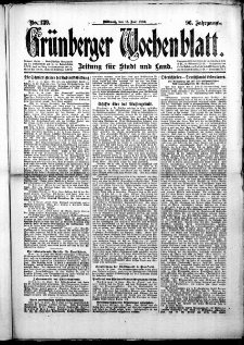 Grünberger Wochenblatt: Zeitung für Stadt und Land, No. 139. (16. Juni 1920)
