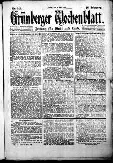 Grünberger Wochenblatt: Zeitung für Stadt und Land, No. 141. (18. Juni 1920)
