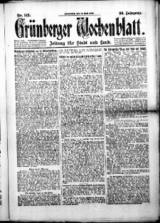Grünberger Wochenblatt: Zeitung für Stadt und Land, No. 142. (19. Juni 1920)