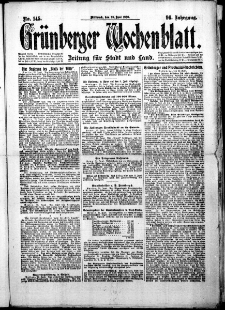 Grünberger Wochenblatt: Zeitung für Stadt und Land, No. 145. (23. Juni 1920)