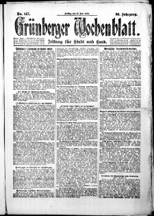 Grünberger Wochenblatt: Zeitung für Stadt und Land, No. 147. (25. Juni 1920)