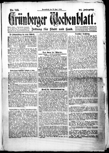 Grünberger Wochenblatt: Zeitung für Stadt und Land, No. 148. (26. Juni 1920)