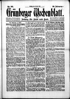 Grünberger Wochenblatt: Zeitung für Stadt und Land, No. 165. (16. Juli 1920)