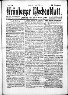 Grünberger Wochenblatt: Zeitung für Stadt und Land, No. 179. (1. August 1920)