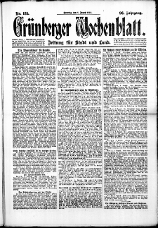 Grünberger Wochenblatt: Zeitung für Stadt und Land, No. 185. (8. August 1920)