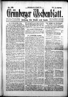 Grünberger Wochenblatt: Zeitung für Stadt und Land, No. 188. (12. August 1920)