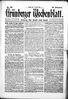 Grünberger Wochenblatt: Zeitung für Stadt und Land, No. 189. (13. August 1920)