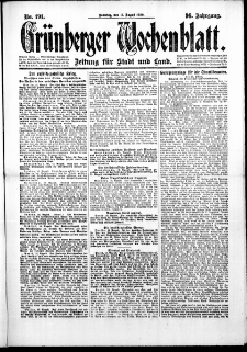 Grünberger Wochenblatt: Zeitung für Stadt und Land, No. 191. (15. August 1920)