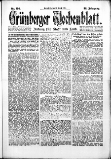 Grünberger Wochenblatt: Zeitung für Stadt und Land, No. 196. (21. August 1920)