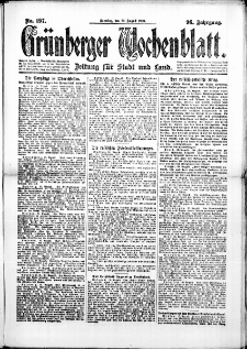 Grünberger Wochenblatt: Zeitung für Stadt und Land, No. 197. (22. August 1920)