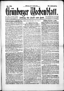 Grünberger Wochenblatt: Zeitung für Stadt und Land, No. 199. (25. August 1920)