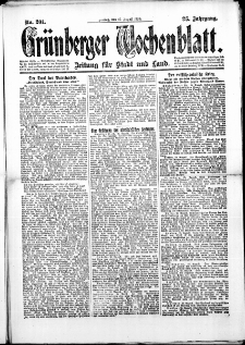 Grünberger Wochenblatt: Zeitung für Stadt und Land, No. 201. (27. August 1920)
