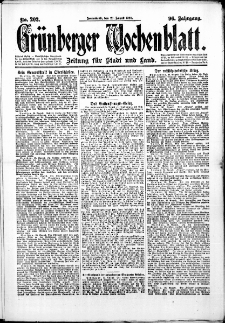 Grünberger Wochenblatt: Zeitung für Stadt und Land, No. 202. (28. August 1920)
