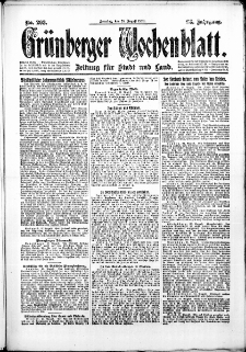 Grünberger Wochenblatt: Zeitung für Stadt und Land, No. 203. (29. August 1920)