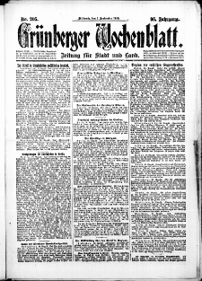Grünberger Wochenblatt: Zeitung für Stadt und Land, No. 205. (1. September 1920)