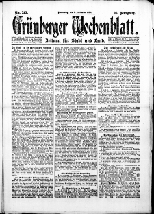 Grünberger Wochenblatt: Zeitung für Stadt und Land, No. 212. (9. September 1920)