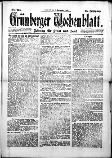 Grünberger Wochenblatt: Zeitung für Stadt und Land, No. 214. (11. September 1920)