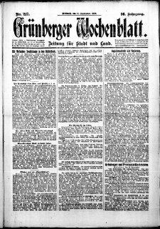 Grünberger Wochenblatt: Zeitung für Stadt und Land, No. 217. (15. September 1920)