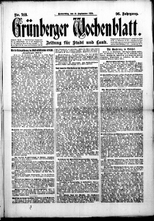 Grünberger Wochenblatt: Zeitung für Stadt und Land, No. 218. (16. September 1920)