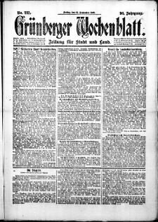 Grünberger Wochenblatt: Zeitung für Stadt und Land, No. 225. (24. September 1920)
