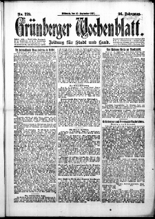 Grünberger Wochenblatt: Zeitung für Stadt und Land, No. 229. (29. September 1920)