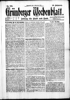 Grünberger Wochenblatt: Zeitung für Stadt und Land, No. 262. (6. November 1920)