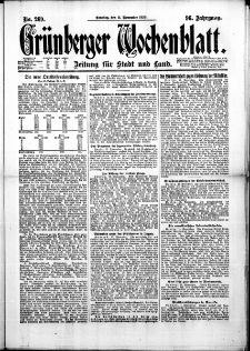 Grünberger Wochenblatt: Zeitung für Stadt und Land, No. 269. (14. November 1920)