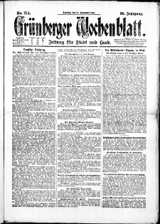 Grünberger Wochenblatt: Zeitung für Stadt und Land, No. 274. (21. November 1920)