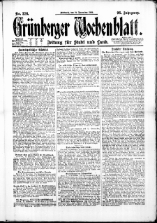 Grünberger Wochenblatt: Zeitung für Stadt und Land, No. 276. (24. November 1920)