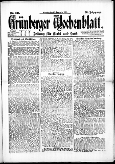 Grünberger Wochenblatt: Zeitung für Stadt und Land, No. 281. (30. November 1920)