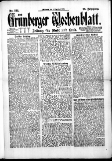 Grünberger Wochenblatt: Zeitung für Stadt und Land, No. 282. (1. Dezember 1920)