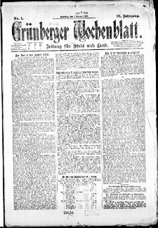 Grünberger Wochenblatt: Zeitung für Stadt und Land, No. 1. (1. Januar 1922)